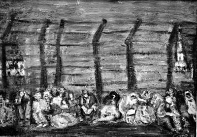 Refugees behind a Wire Fence